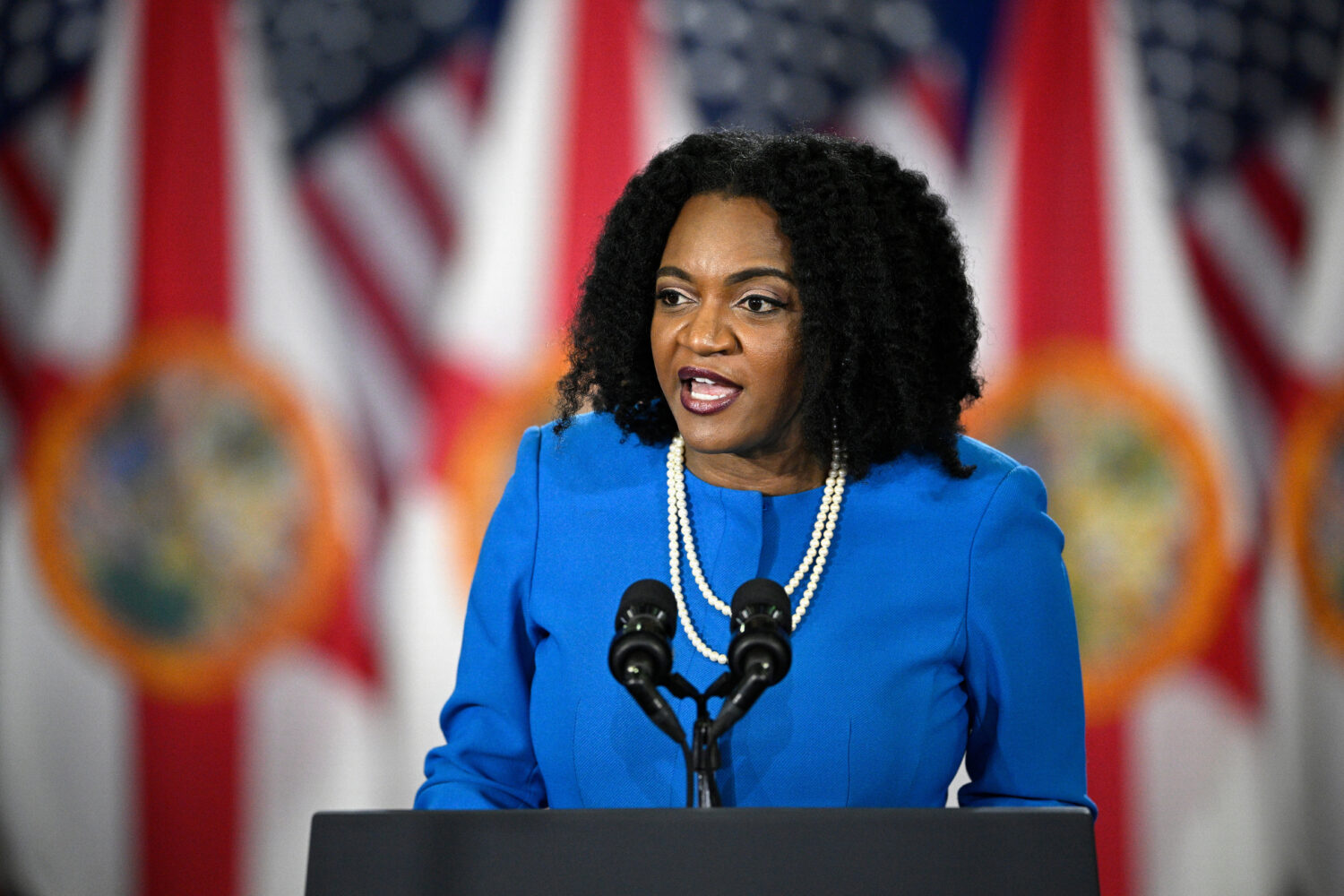 FILE - Florida House Minority Leader Fentrice Driskell, D-Tampa, addresses the crowd before an appe...