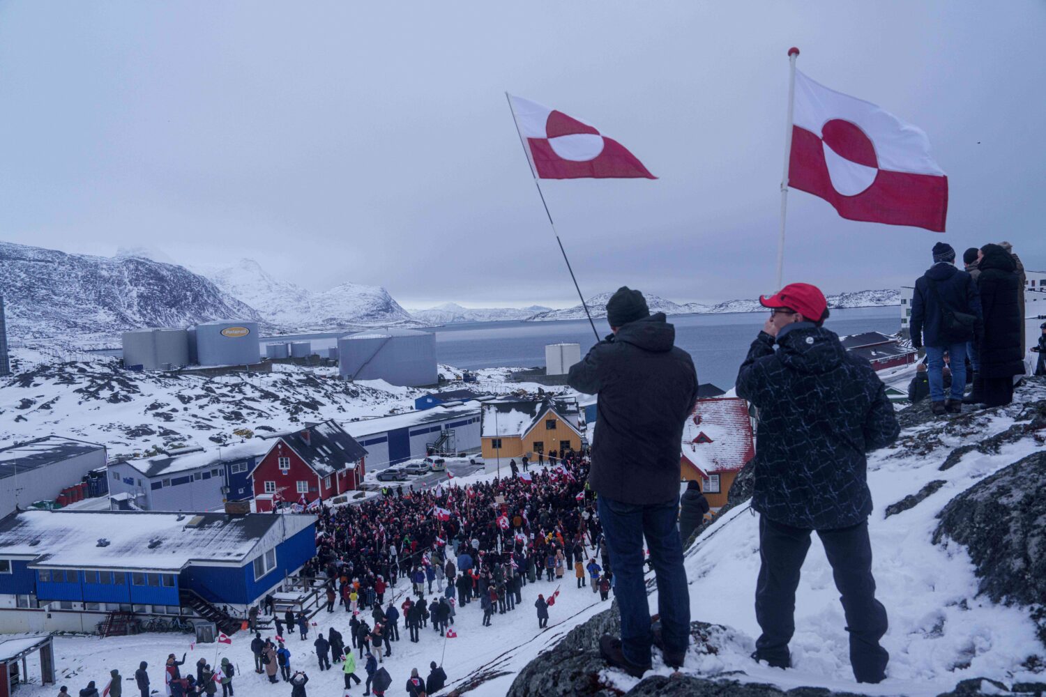 People protest against Trump's policy towards Greenland in front of US consulate in Nuuk, Greenland...