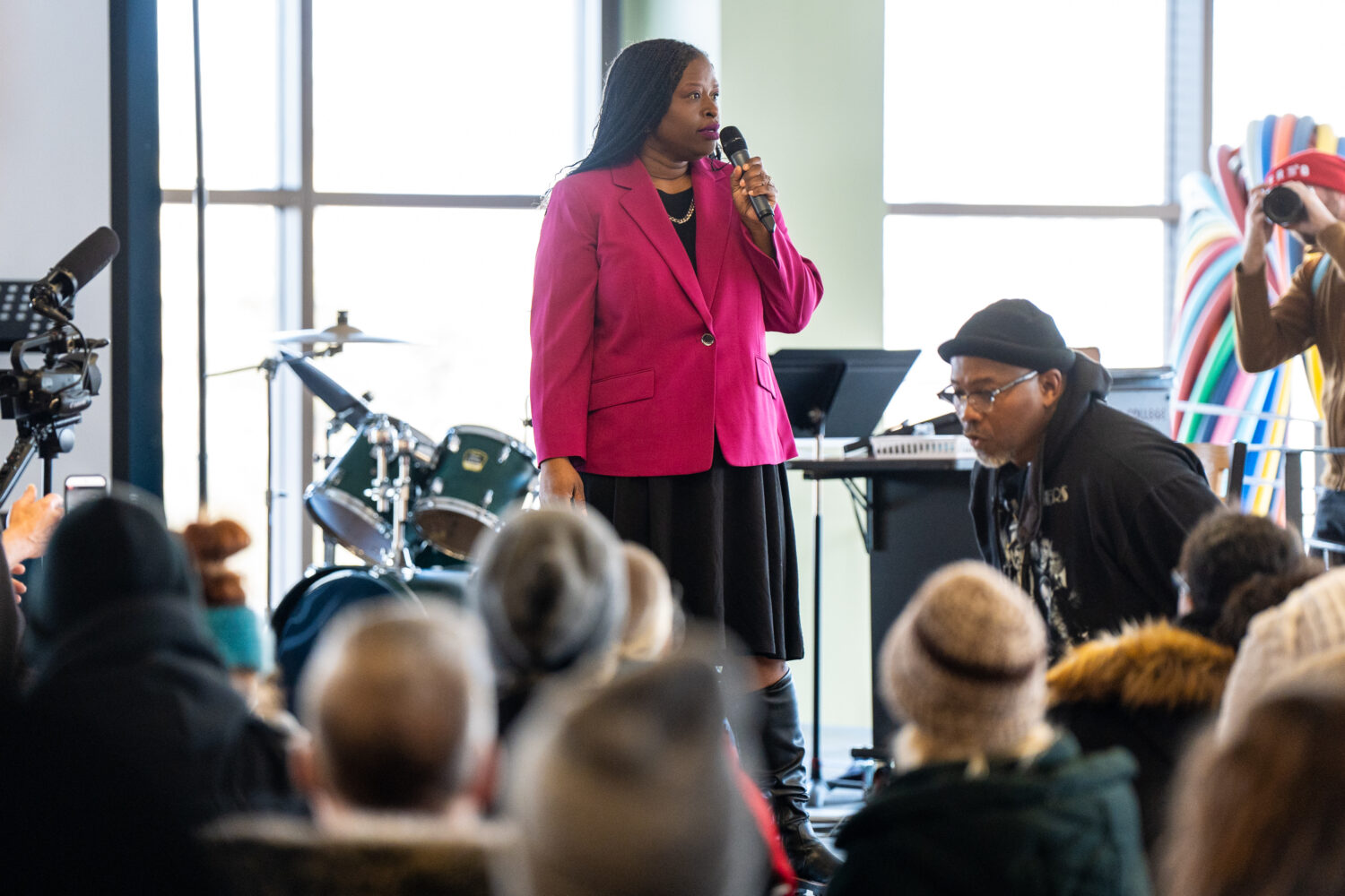 Nekima Levy Armstrong speaks at an anti-ICE rally for Martin Luther King Jr., Monday, Jan. 19, 2026...