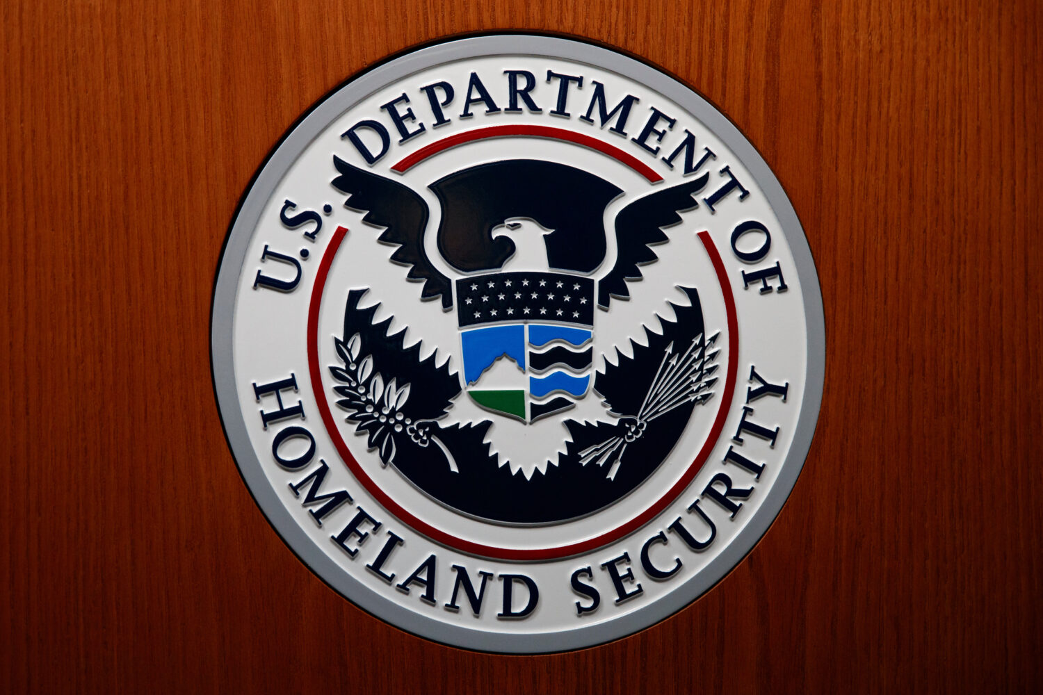 FILE - The Department of Homeland Security (DHS) seal during a news conference June 28, 2019, in Wa...