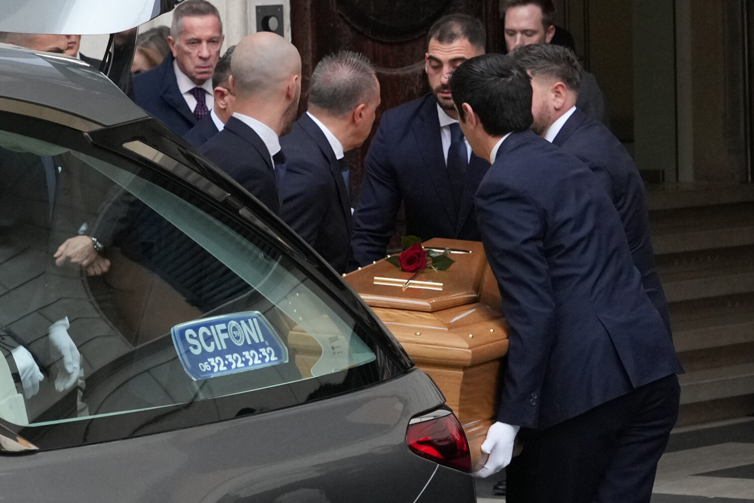 The coffin of fashion designer Valentino Garavani arrives for the lying in state at the Valentino G...