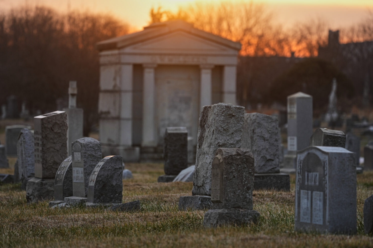 Grave markers at the Mount Moriah Cemetery in Philadelphia, on Thursday, Jan. 8, 2026. (AP Photo/Ma...