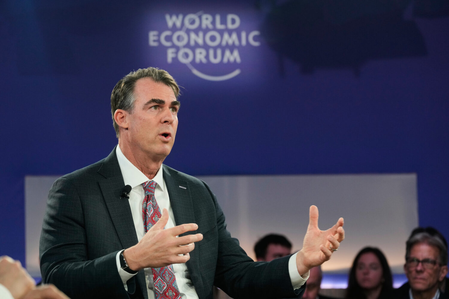 Oklahoma Gov. Kevin Stitt speaks during the Annual Meeting of the World Economic Forum in Davos, Sw...
