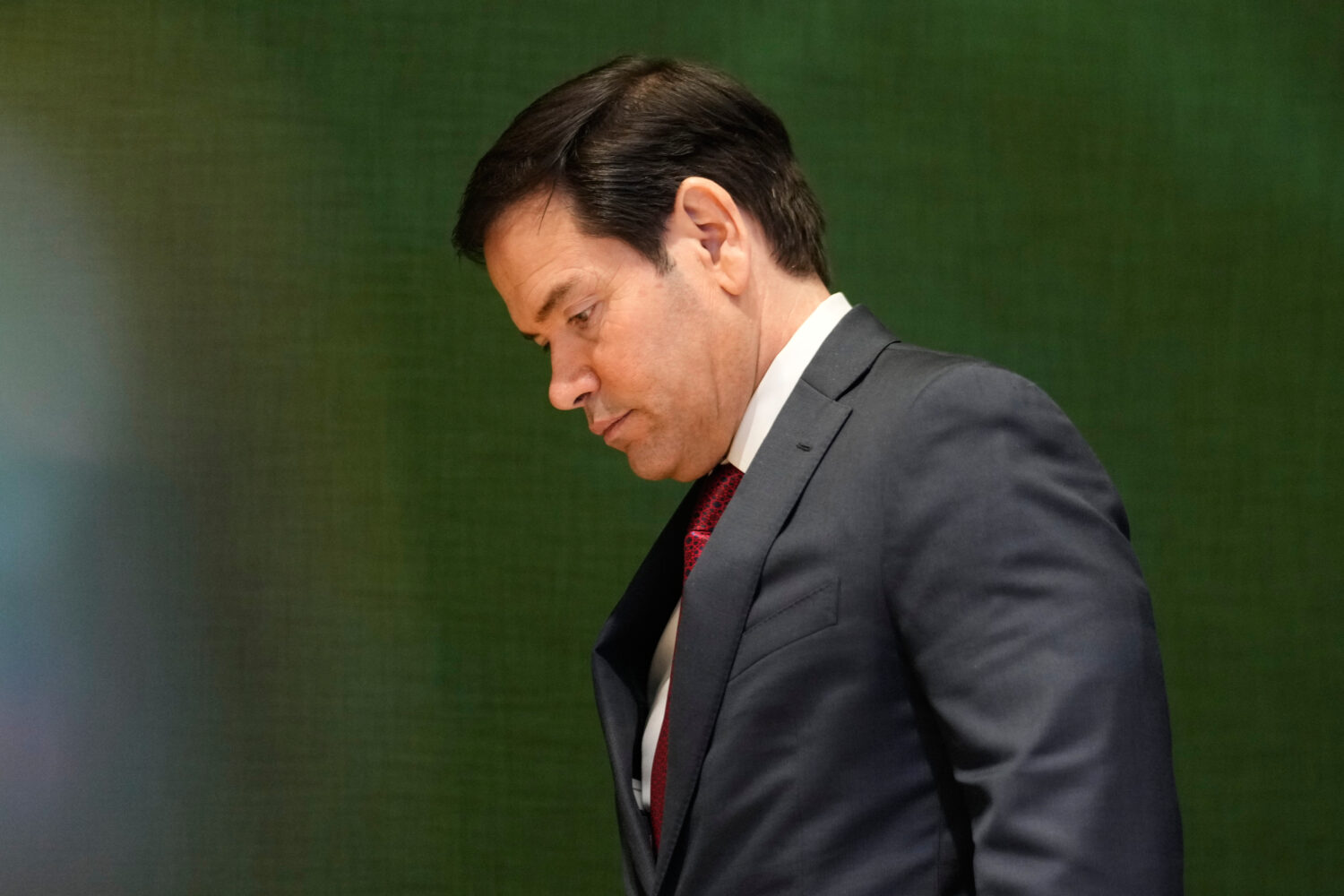 United States Secretary of State Marco Rubio walks down stairs after a meeting during the Annual Me...