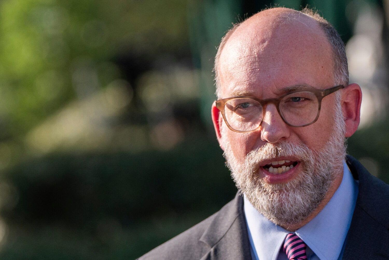 FILE - Director of the Office of Management and Budget Russell Vought speaks to reporters at the Wh...