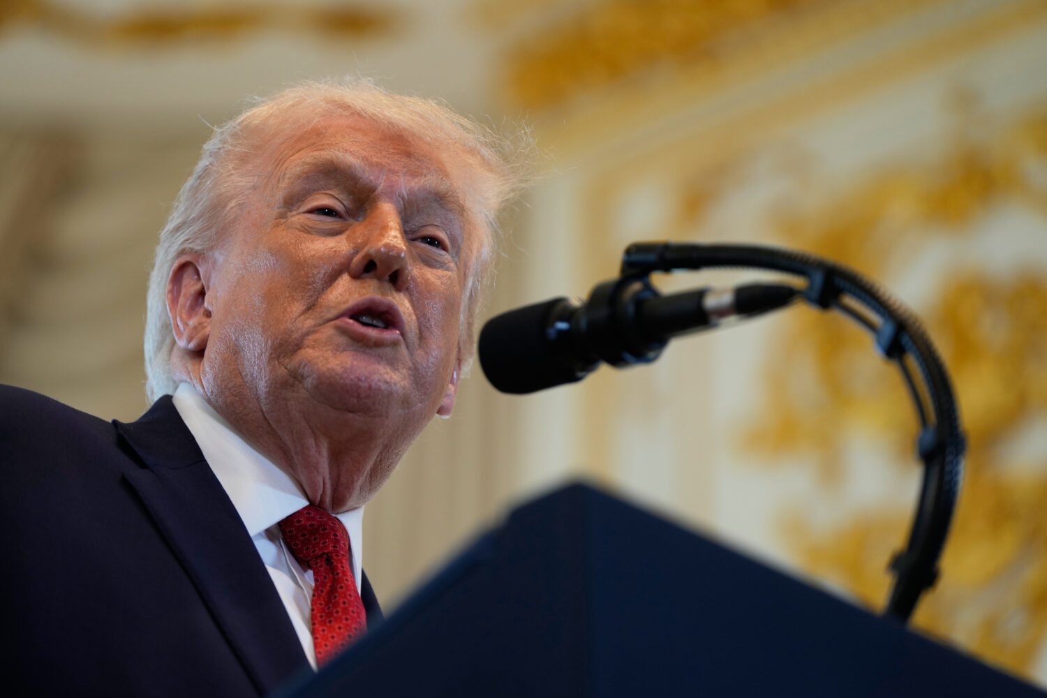President Donald Trump speaks at a dedication ceremony for a portion of Southern Boulevard, which t...