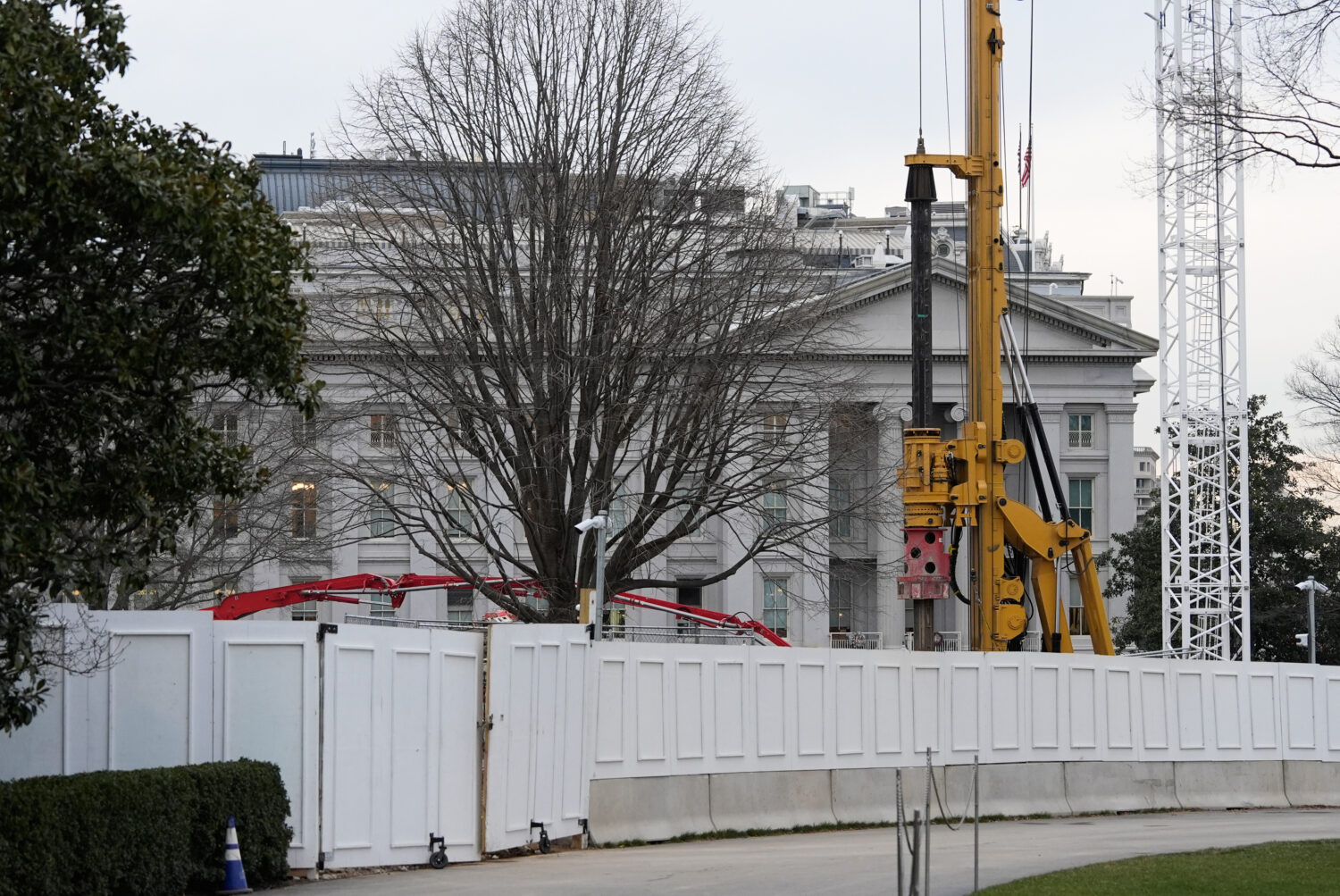 Work continues on the construction of the ballroom at the White House where the East Wing once stoo...