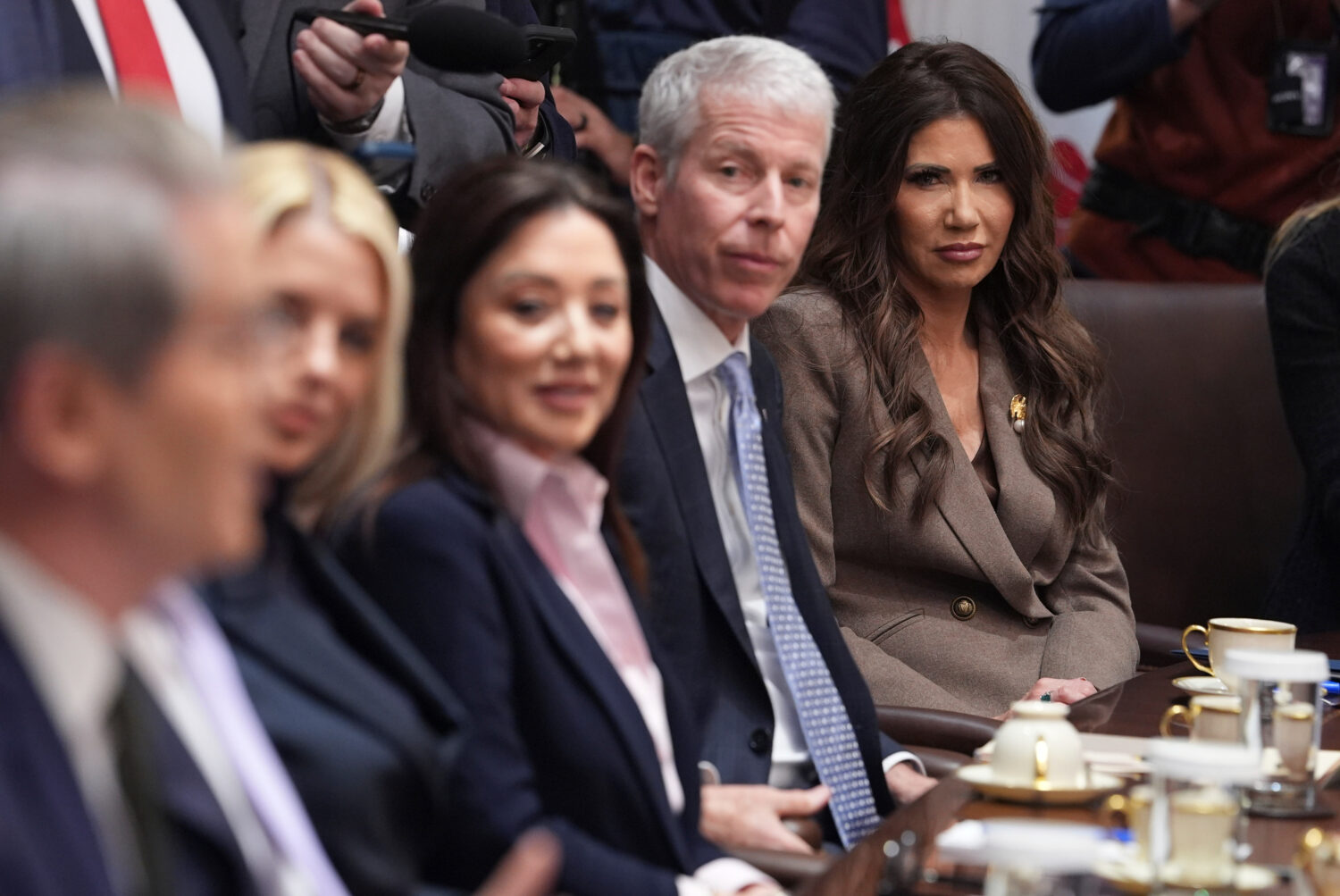 From left, Treasury Secretary Scott Bessent speaks as Attorney General Pam Bondi, Labor Secretary L...