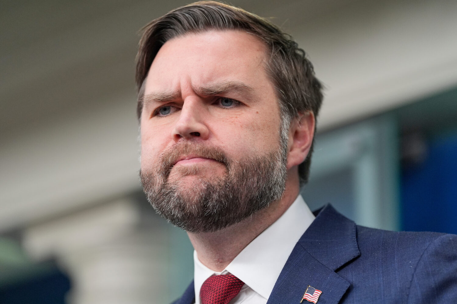 Vice President JD Vance takes questions from reporters in the James Brady Press Briefing Room at th...