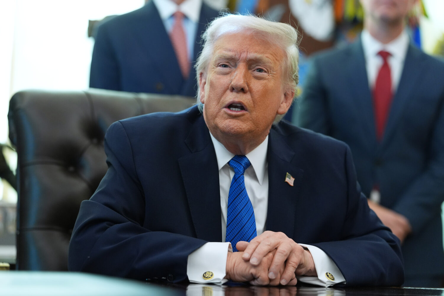 President Donald Trump speaks during an event in the Oval Office of the White House, Friday, Jan. 3...