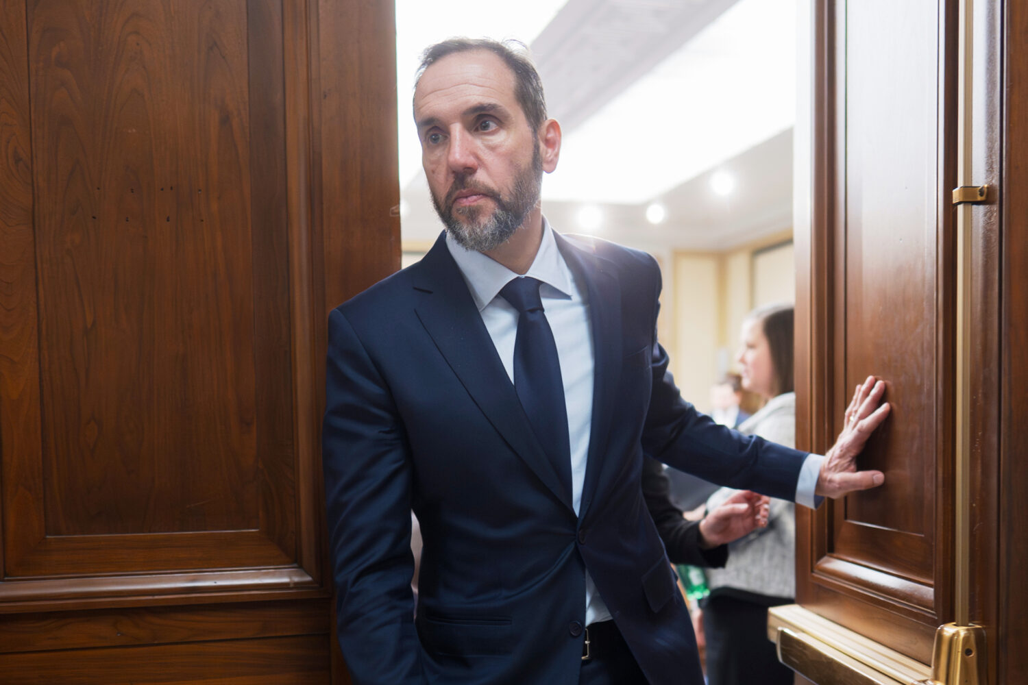 FILE - Former Department of Justice Special Counsel Jack Smith departs at the end of a Republican-l...