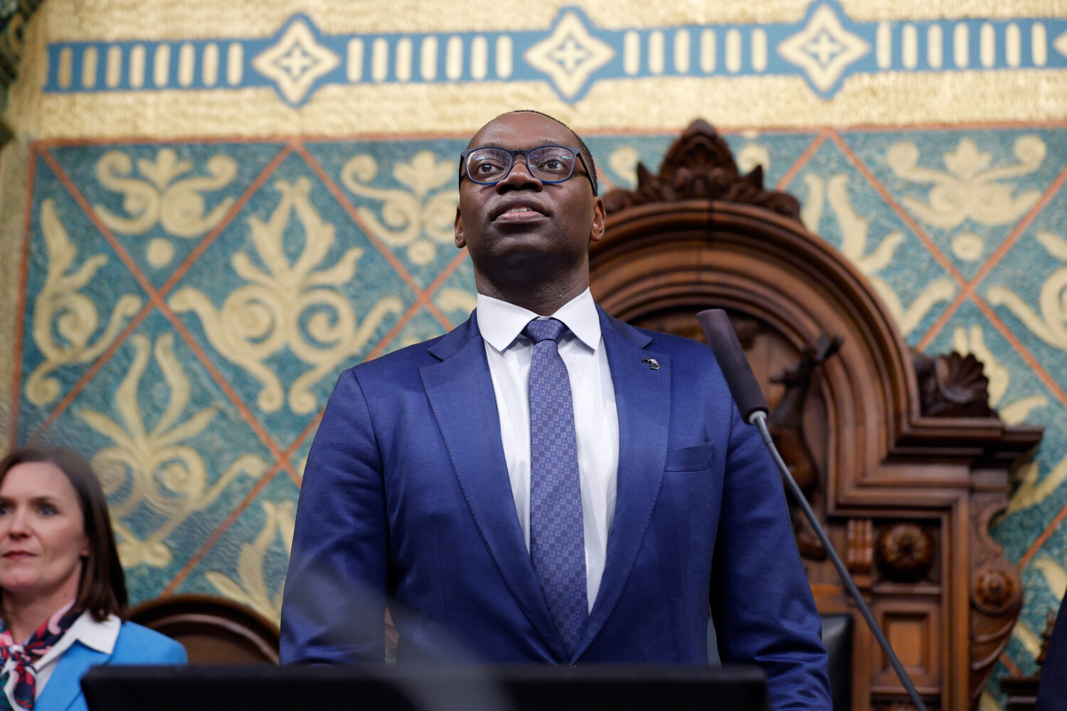 FILE - Michigan Lt. Gov. Garlin Gilchrist II waits before the State of the State address, Wednesday...