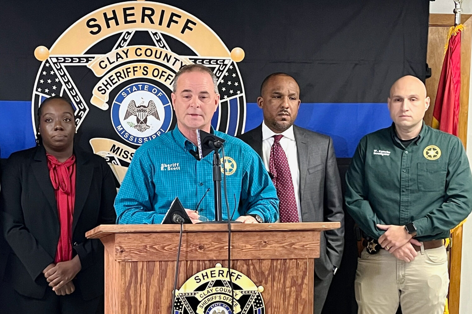 Clay County Sheriff Eddie Scott speaks at a news conference in West Point, Miss., on Saturday, Jan,...