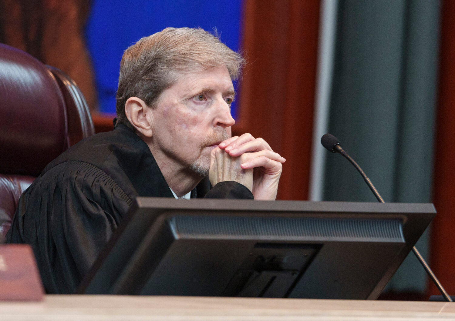 FILE - Utah Supreme Court Chief Justice Matthew B. Durrant listens to oral arguments for a case cha...
