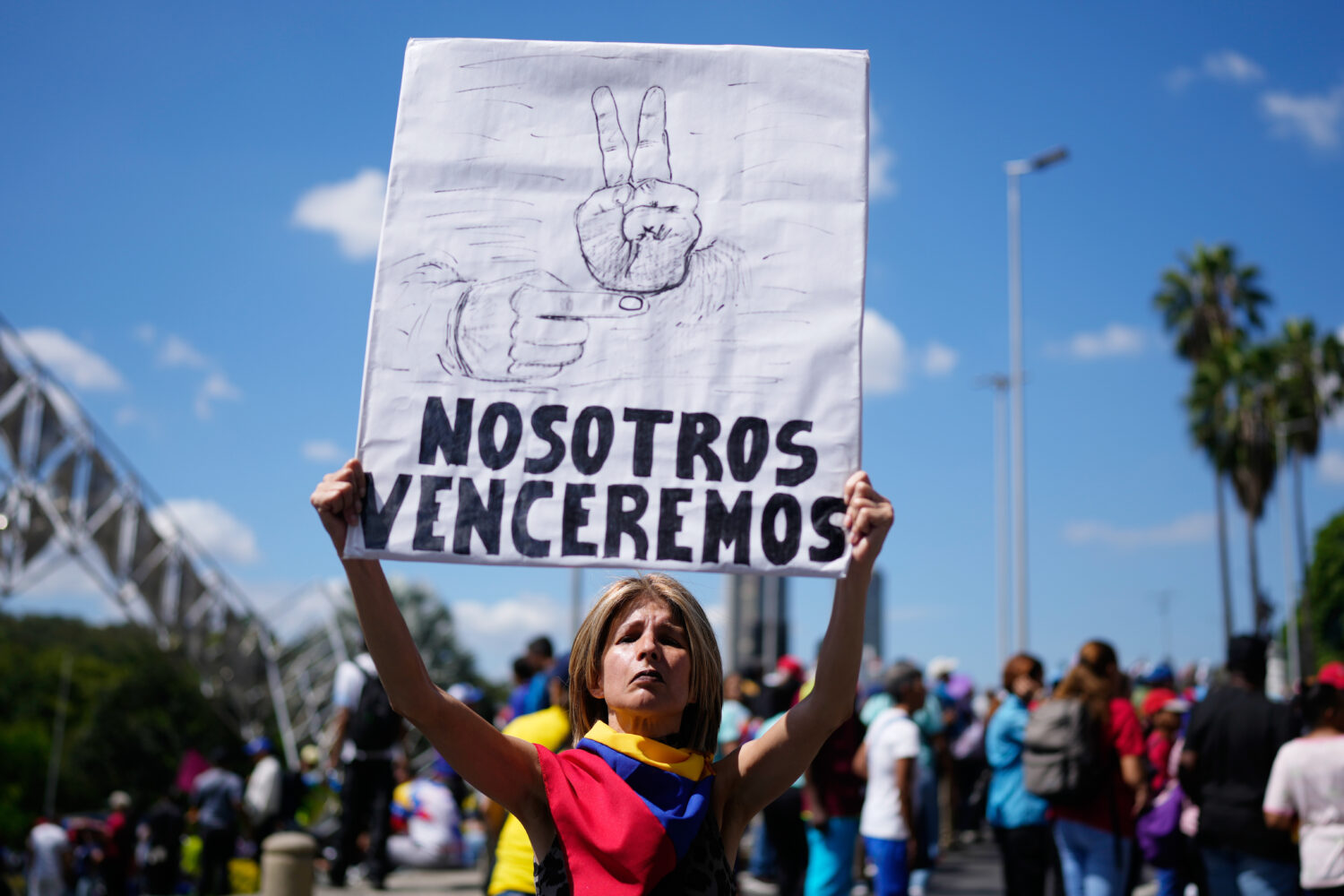Supporters of the Venezuelan government rally calling for the release of former Venezuelan Presiden...