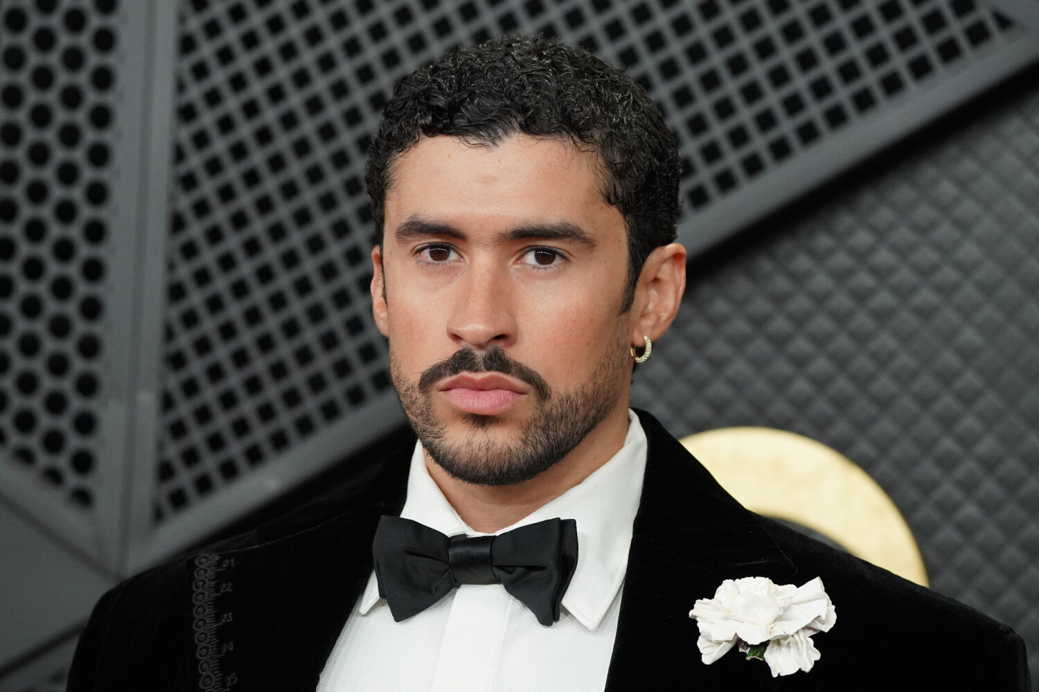 Bad Bunny arrives at the 68th annual Grammy Awards on Sunday, Feb. 1, 2026, in Los Angeles. (Photo ...