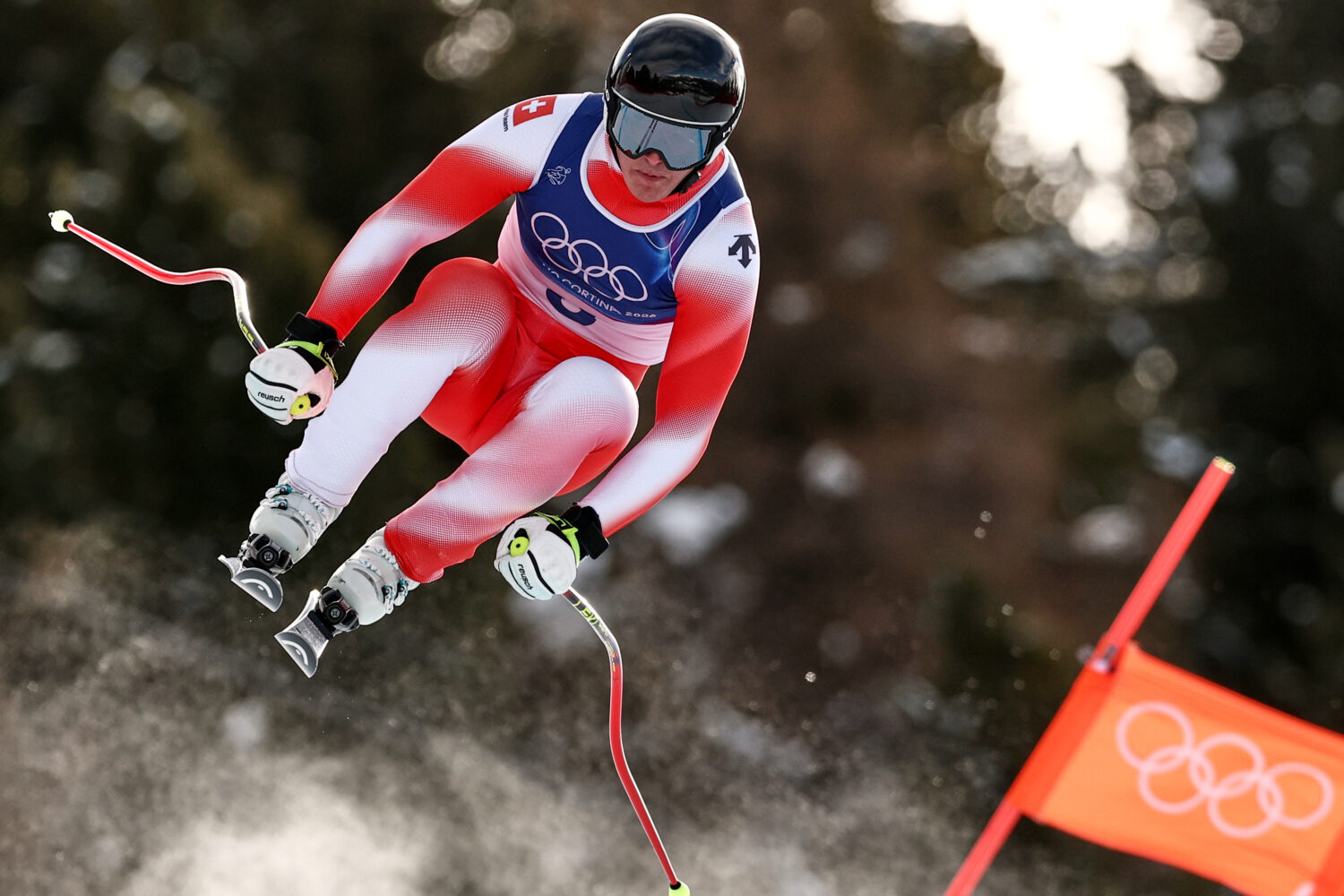 Switzerland's Franjo von Allmen speeds down the course during an alpine ski, men's downhill race, a...