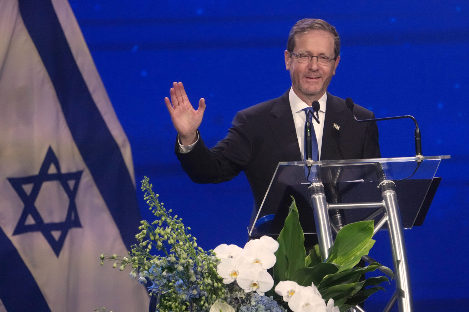 Israeli President Isaac Herzog speaks at a Jewish community event in Melbourne, Thursday, Feb. 12, ...