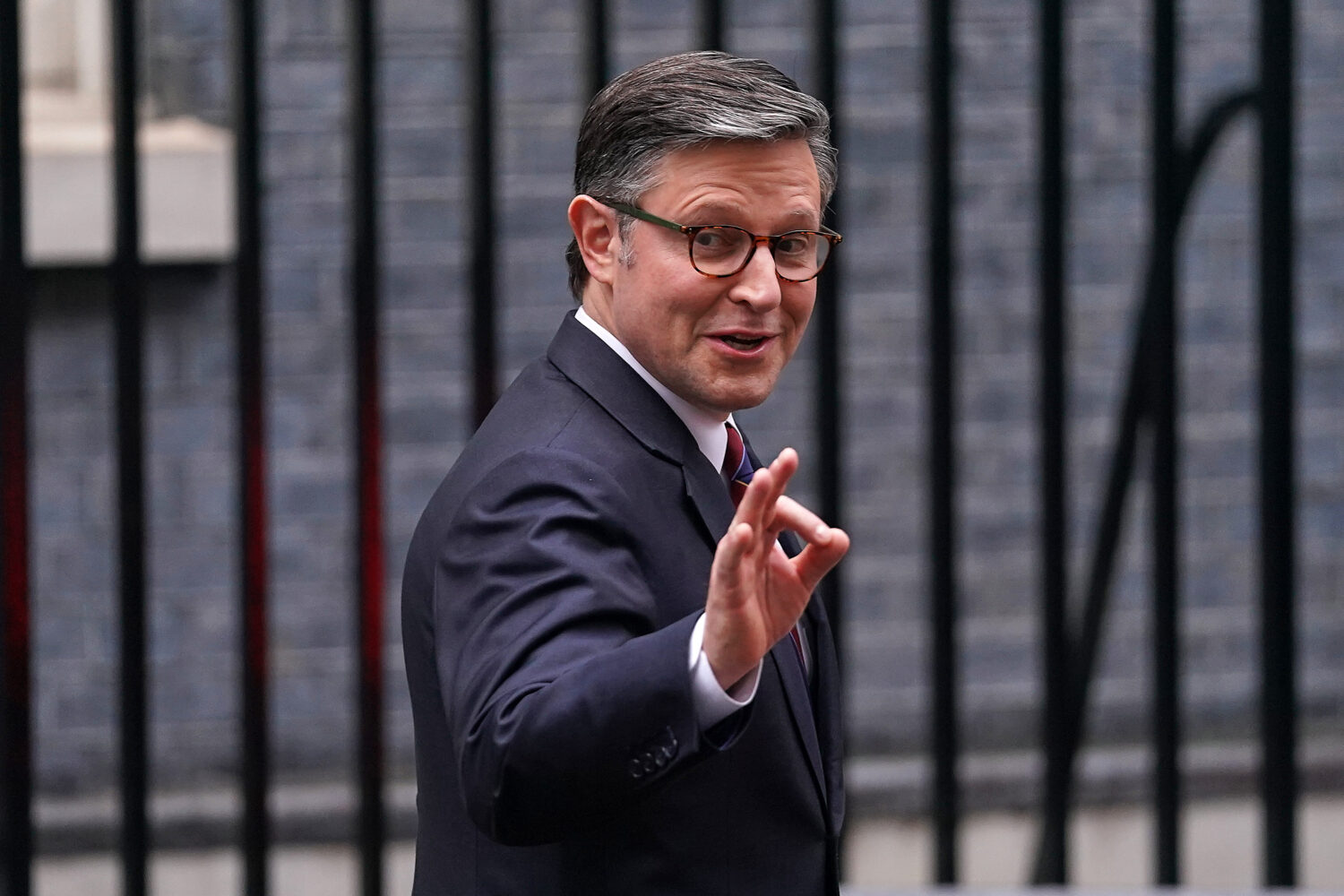 U.S. House Speaker Mike Johnson leaves 10 Downing Street after meeting Britain's Prime Minister Kei...