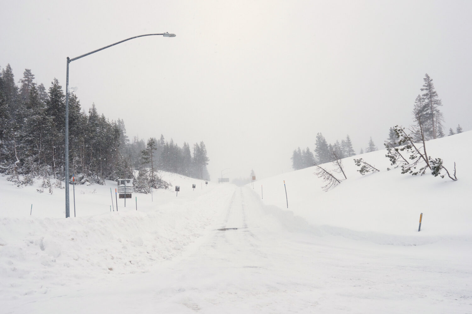 Snow covers an off-ramp along interstate 80 on Wednesday, Feb. 18, 2026 near Soda Springs, Calif. (...