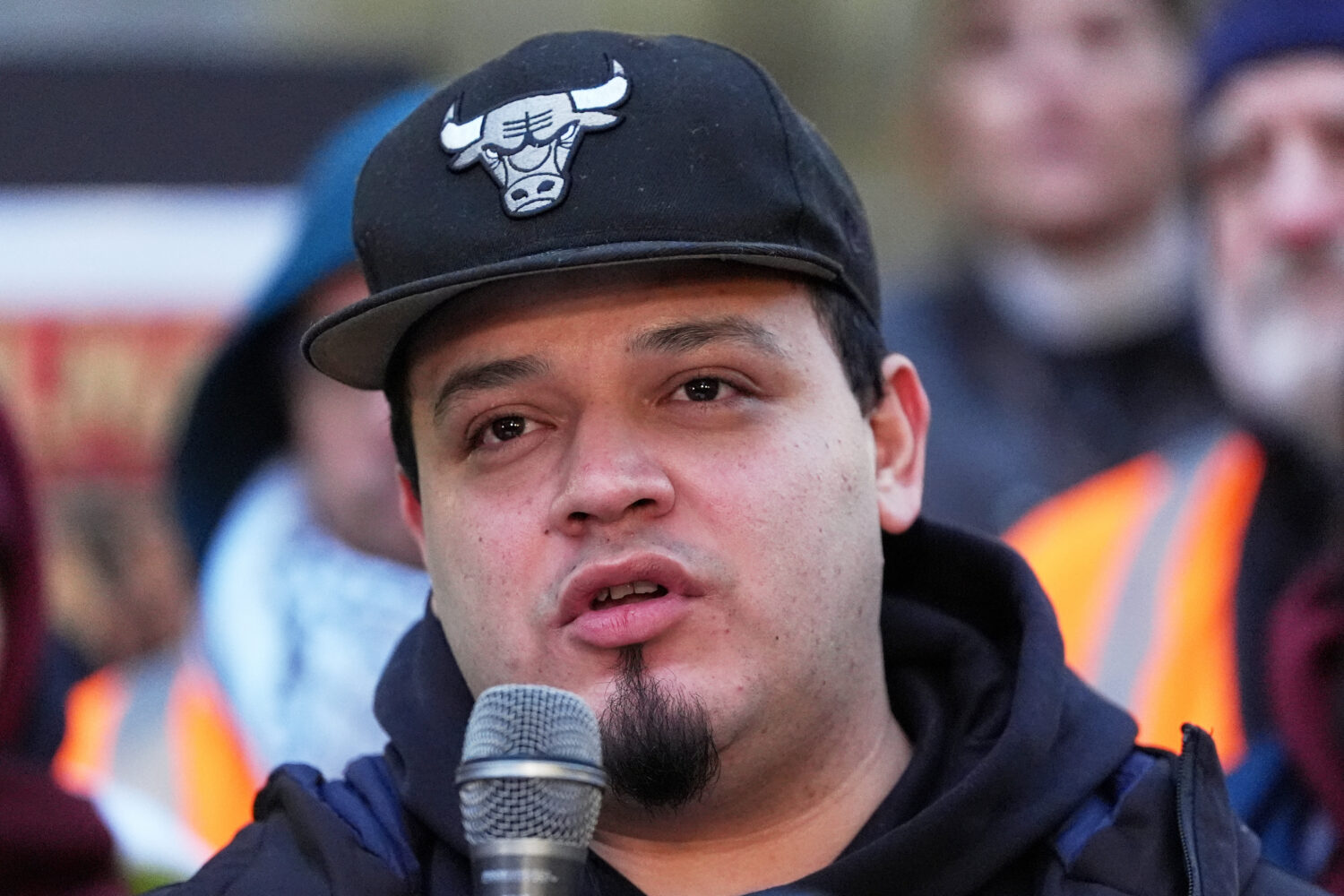 FILE - Kilmar Abrego Garcia speaks during a rally ahead of a mandatory check at the Immigration and...