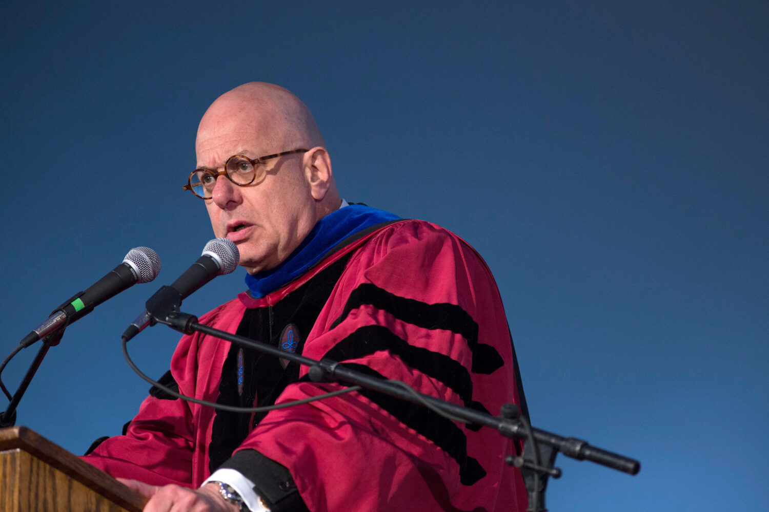 FILE - Bard College President Leon Botstein speaks during the 153rd Commencement at Bard College, M...