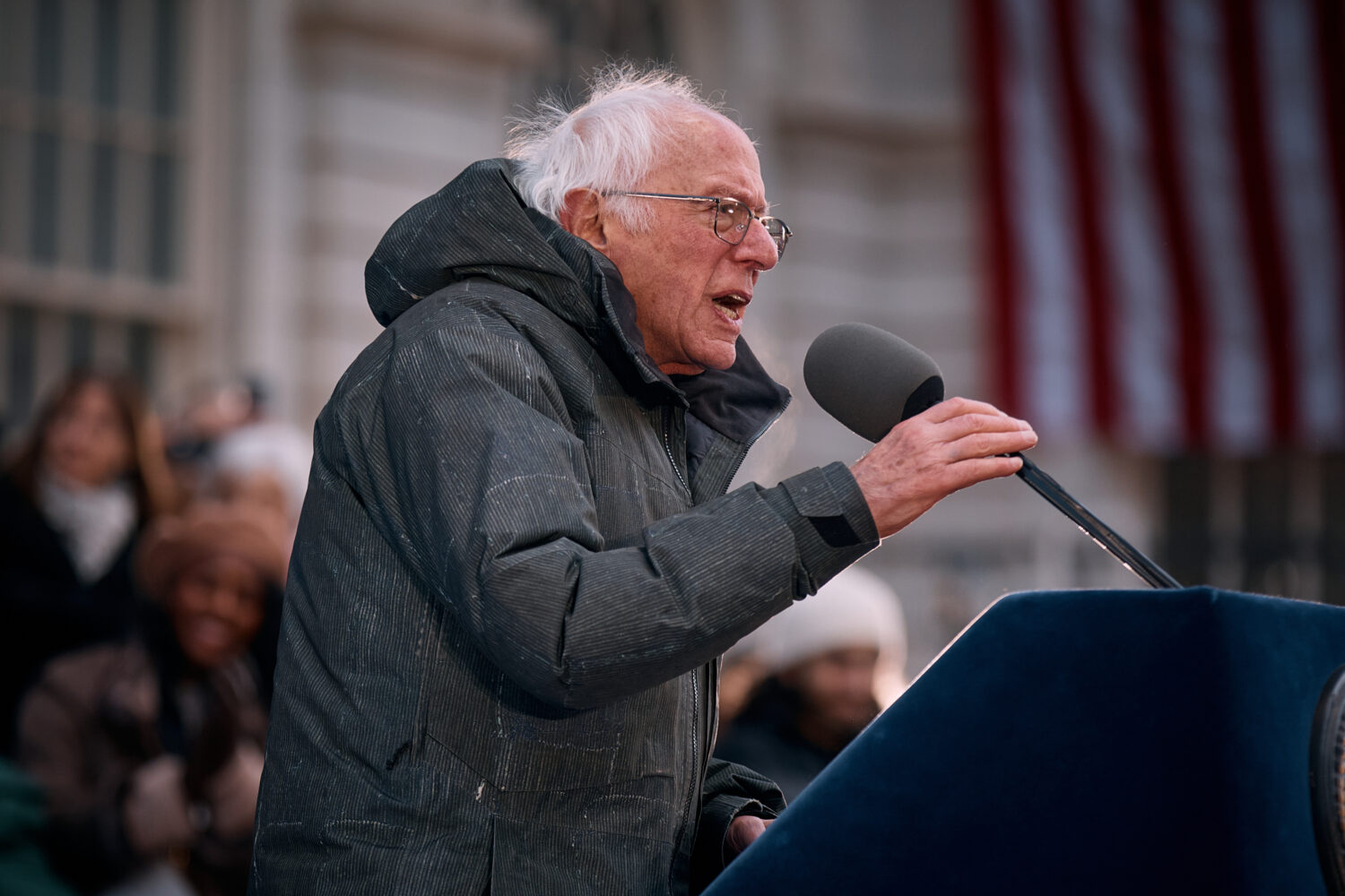 FILE - U.S. Sen. Bernie Sanders, I-Vt., speaks during Mayor Zohran Mamdani's inauguration ceremony,...