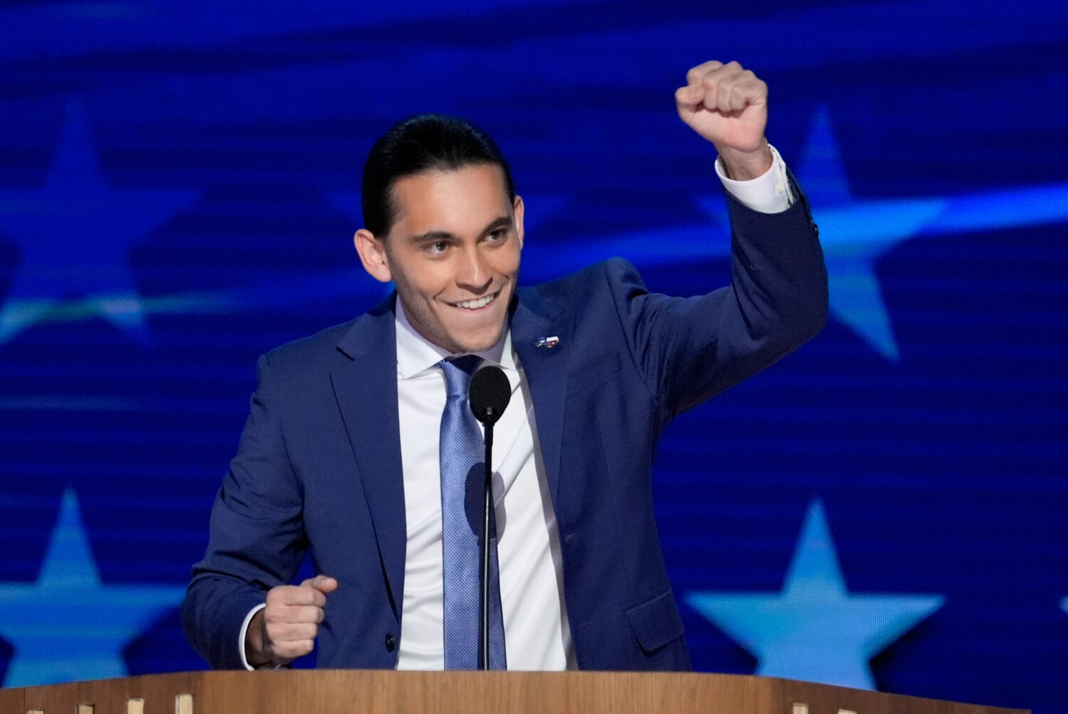 FILE - Carlos Eduardo Espina speaks during the Democratic National Convention, Aug. 21, 2024, in Ch...