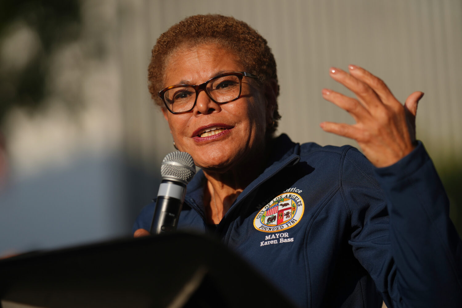 FILE - Mayor Karen Bass speaks at a vigil, June 10, 2025, in Los Angeles. (AP Photo/Eric Thayer, Fi...