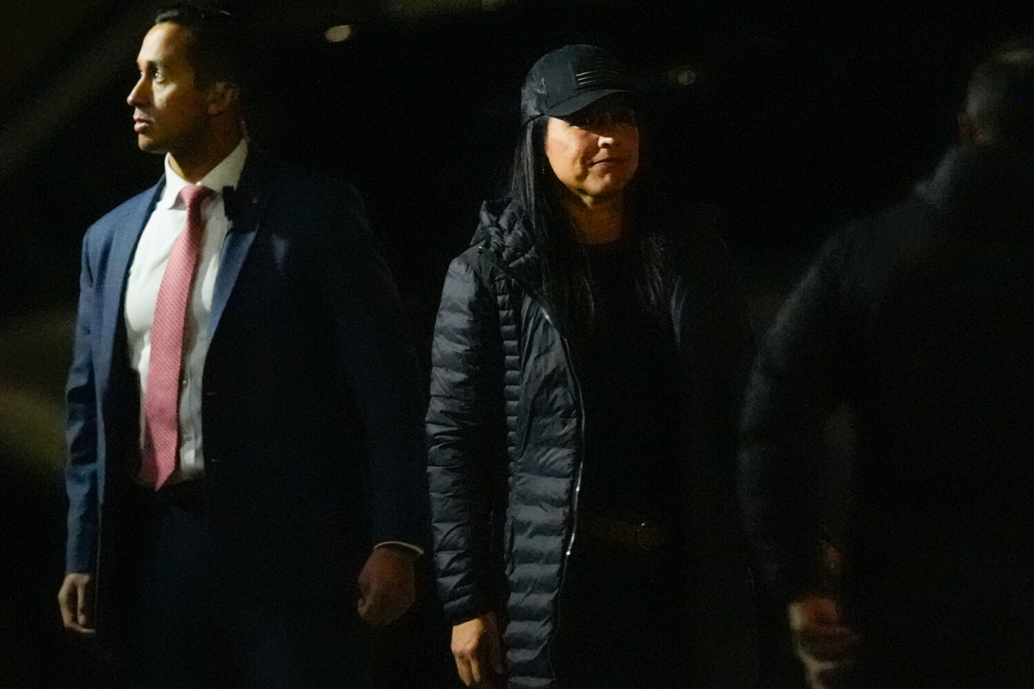 Director of National Intelligence Tulsi Gabbard enters the Fulton County Election HUB as the FBI ta...