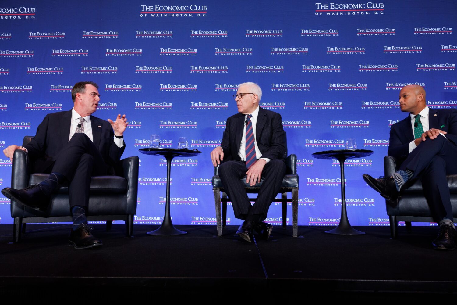 Gov. Kevin Stitt, R-Okla., chair of the National Governors Association (NGA), from left, Economic C...