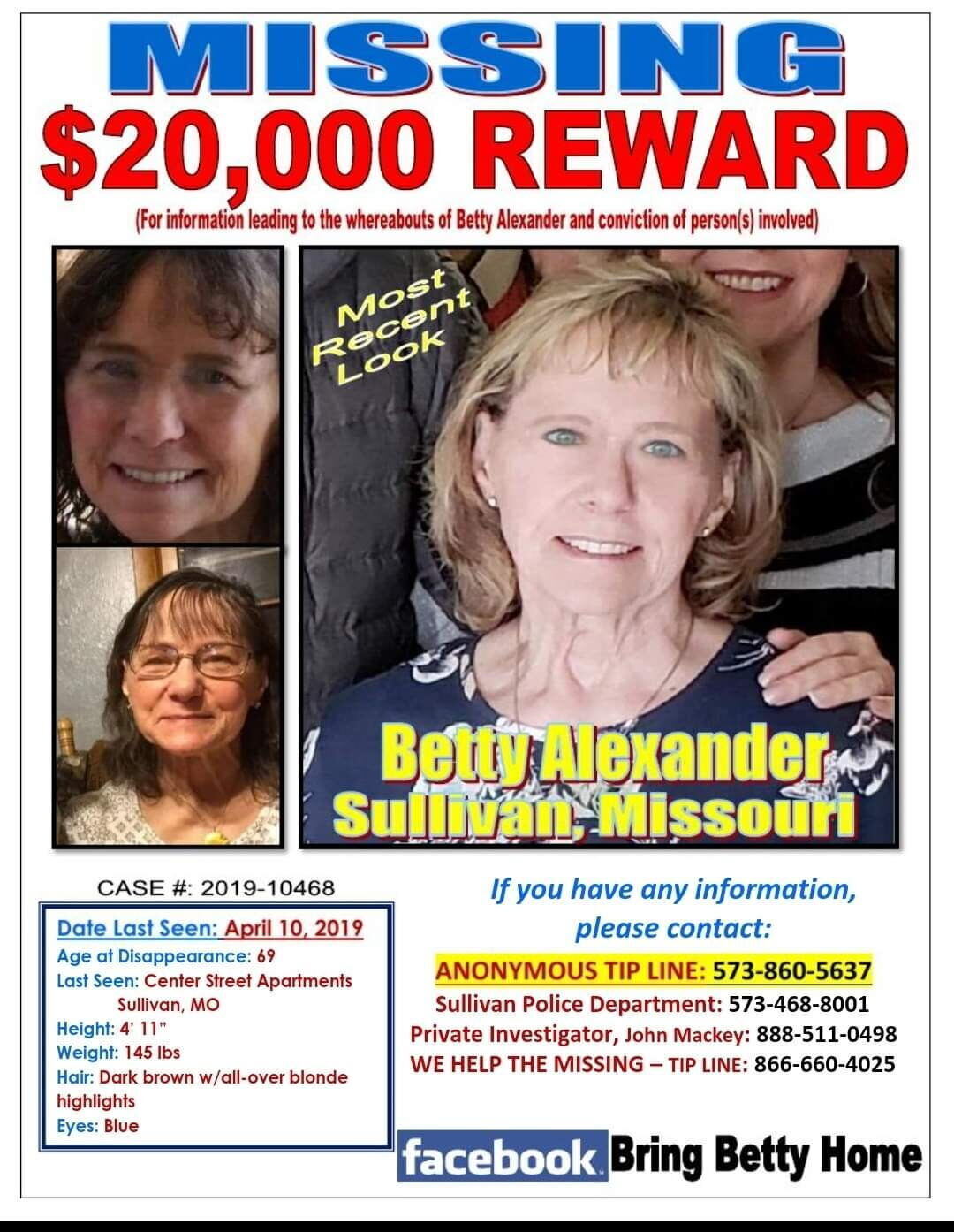 Wanted poster that Tonya Miller made in the desperate search for her mother, Betty Miller, who went...