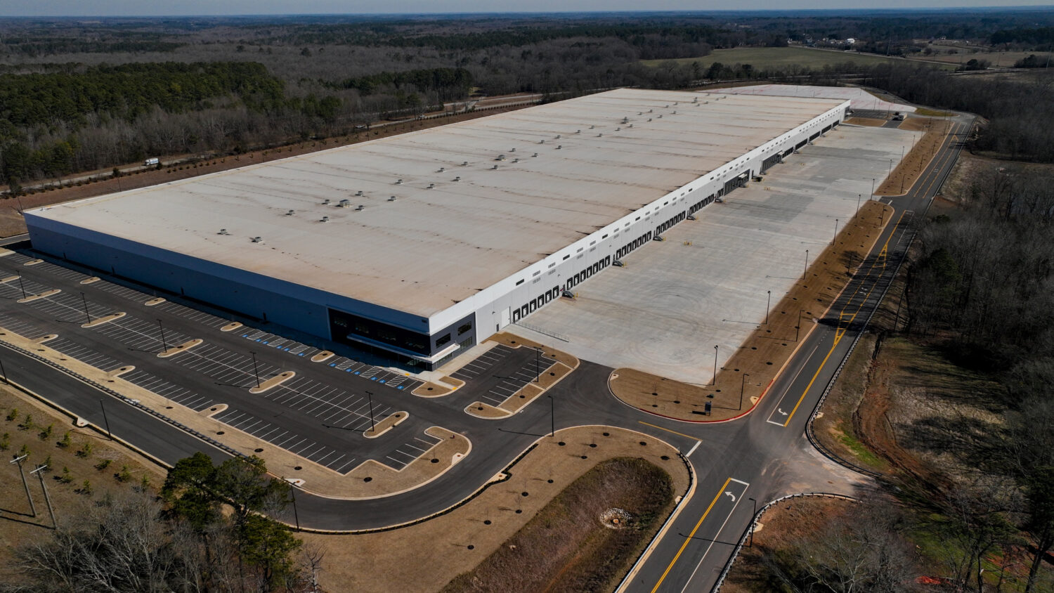 A newly built warehouse is seen on Friday, Feb. 6, 2026, in Social Circle, Ga., where officials are...