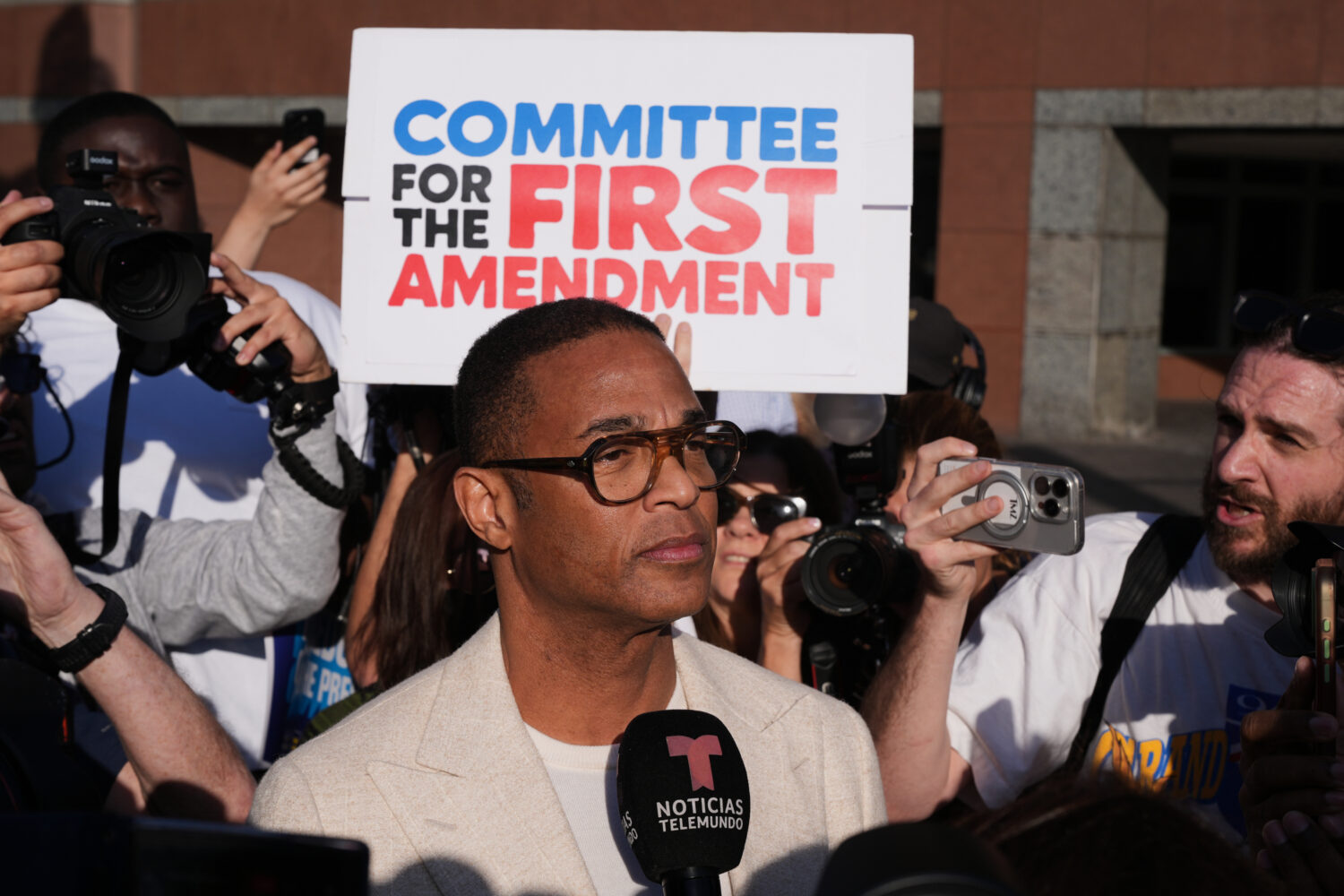 Journalist Don Lemon, talks to the media after a hearing at the Edward R. Roybal Federal Building i...
