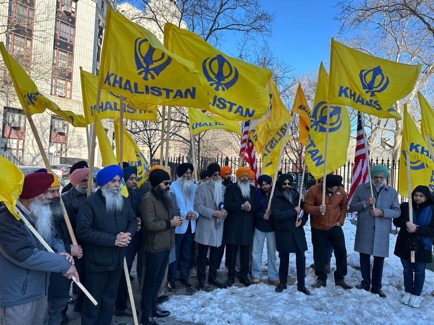 Sikhs from across the United States and Canada pray outside Manhattan federal court in New York, Fr...