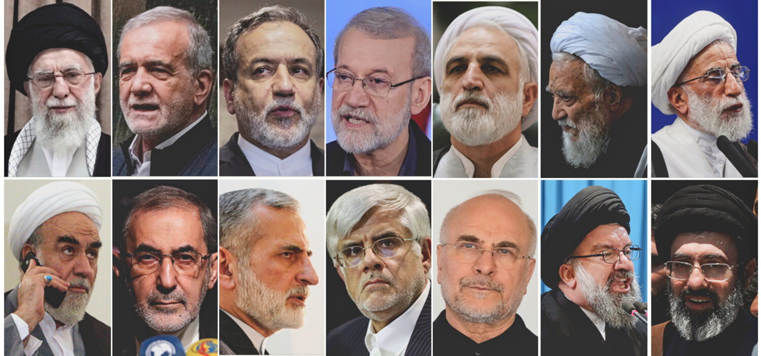 FILE - This combo of file photos show Iran's key political and religious figures, top row, from lef...