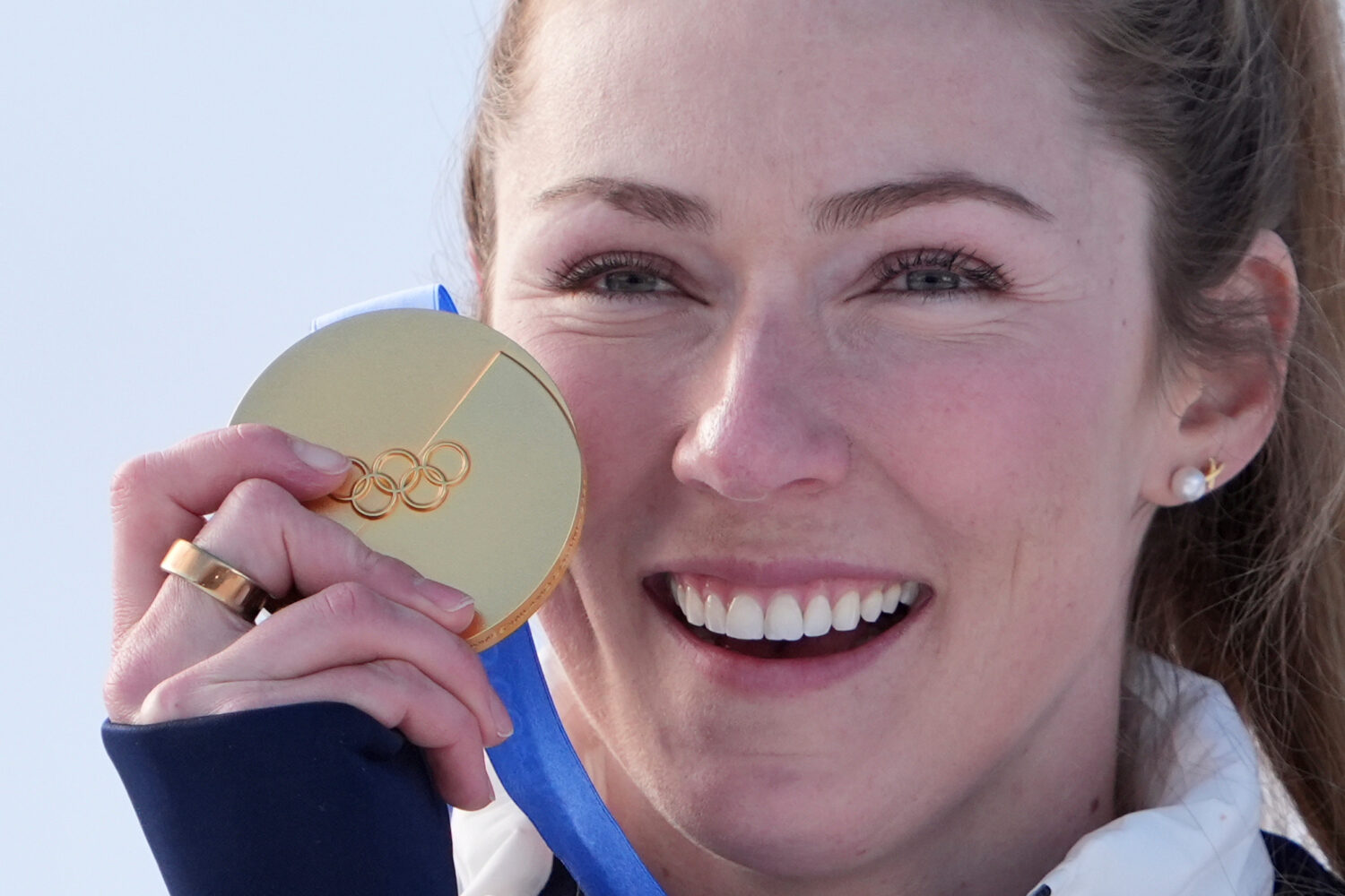 United States' Mikaela Shiffrin celebrates winning the gold medal in an alpine ski, women's slalom ...