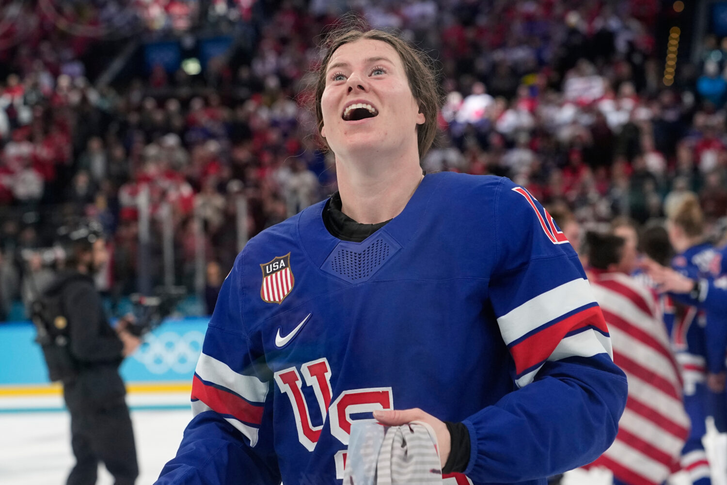 United States' Kelly Pannek (12) celebrates after a women's ice hockey gold medal game between the ...