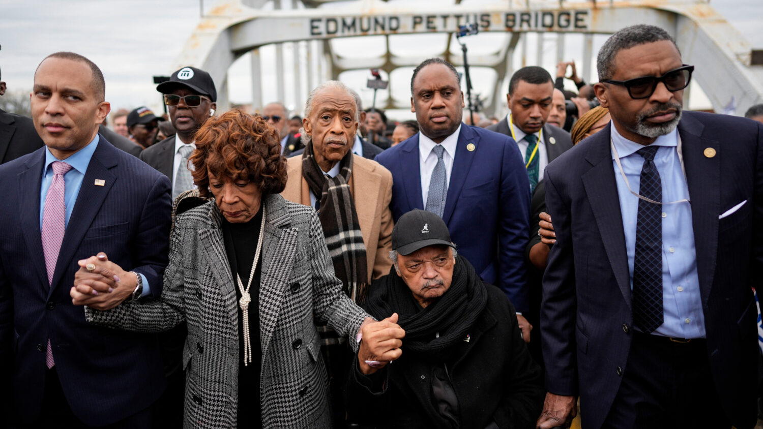 FILE - U.S. Rep. Hakeem Jeffries, D-NY, U.S. Rep. Maxine Waters, D-Calif., Rev. Al Sharpton, Rev. J...