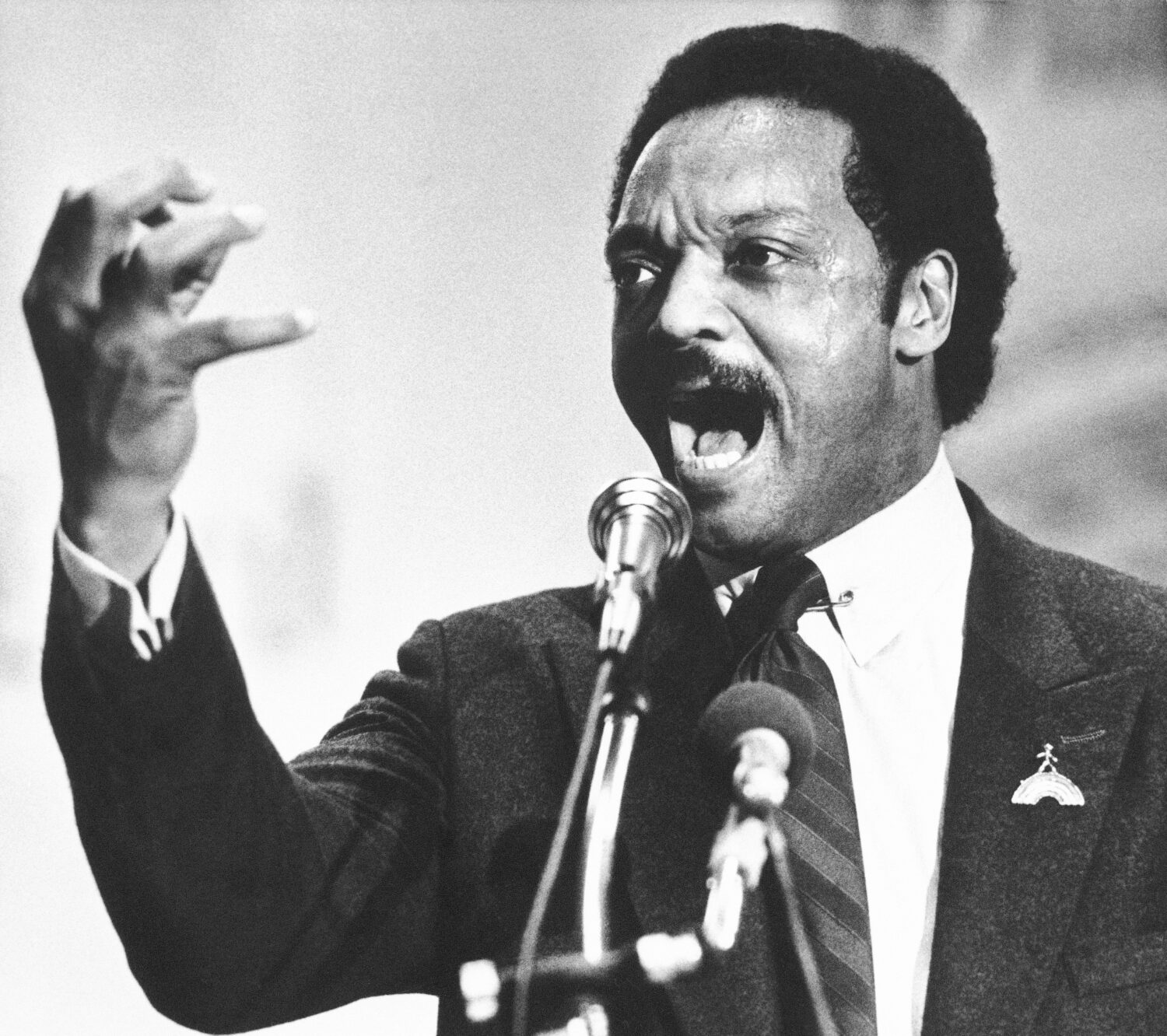 FILE - Democratic presidential primary candidate Jesse Jackson speaks to a group of his supporters ...