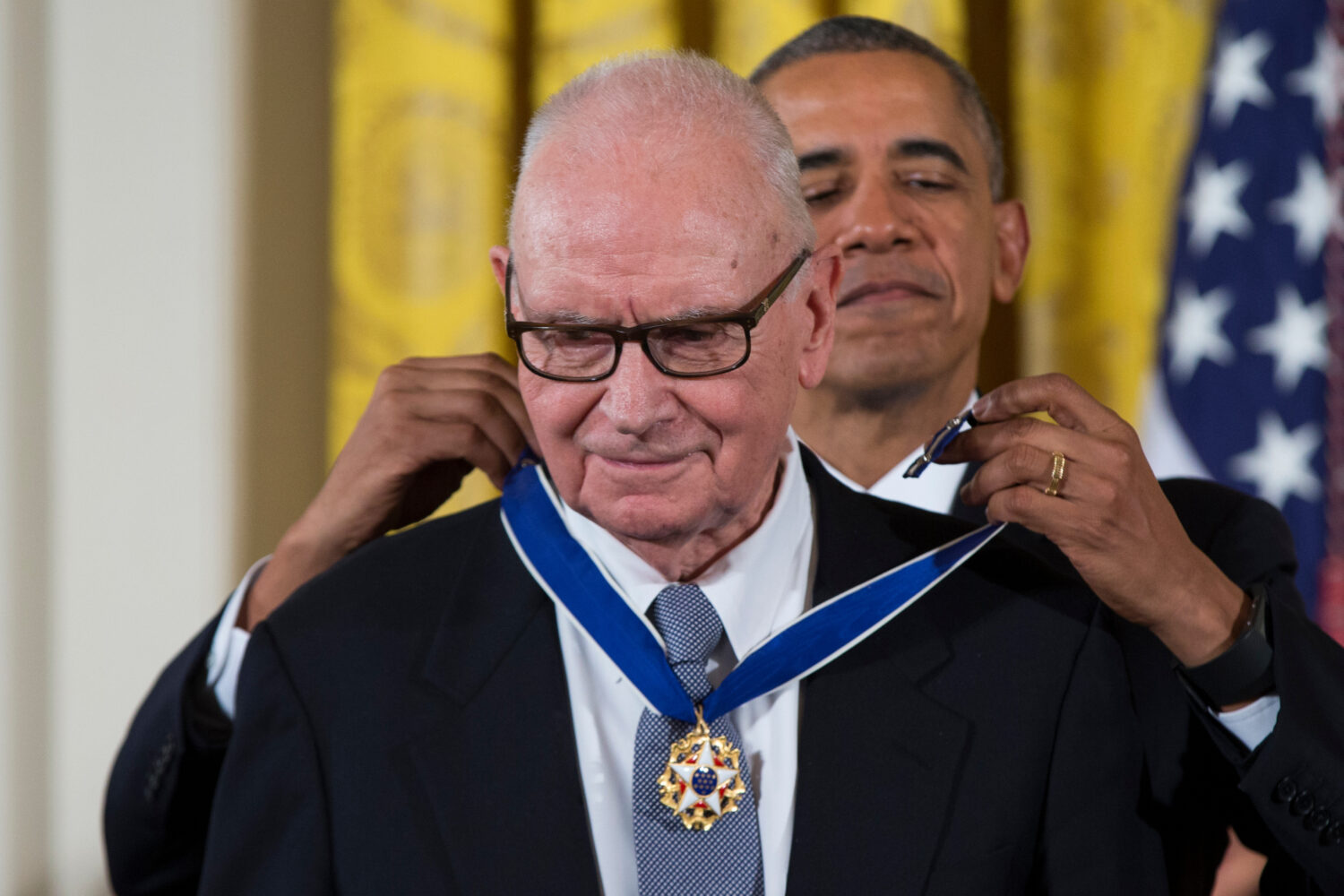 FILE - President Barack Obama, right, presents the Presidential Medal of Freedom to former Rep. Lee...