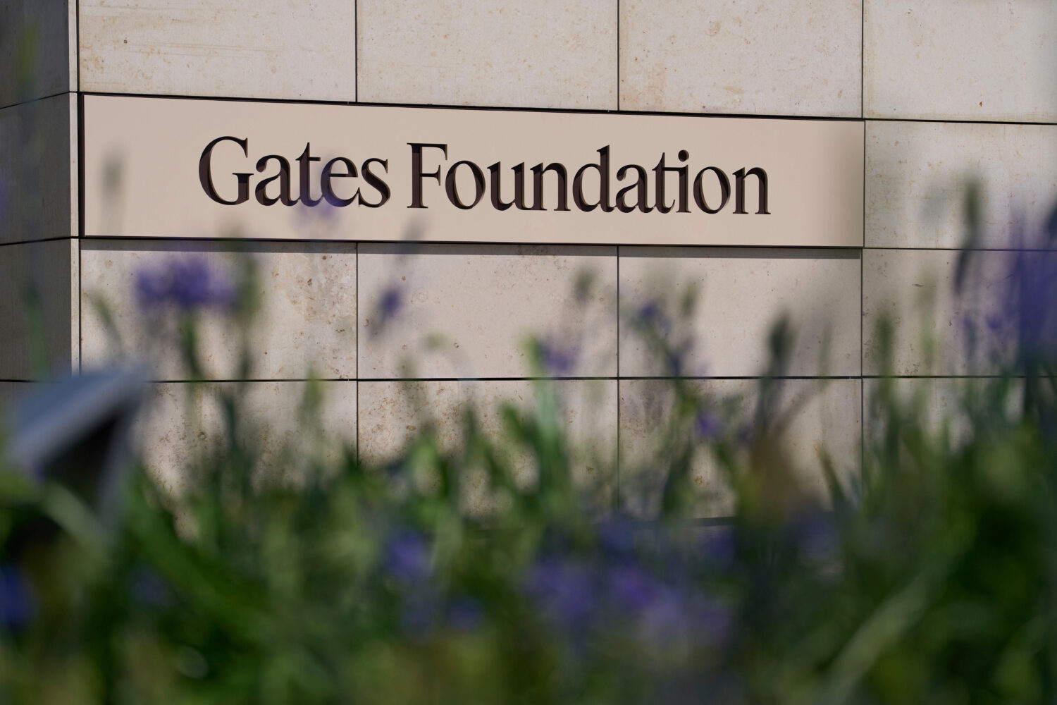 FILE - The Gates Foundation campus sign is seen April 30, 2025, in Seattle. (AP Photo/Lindsey Wasso...