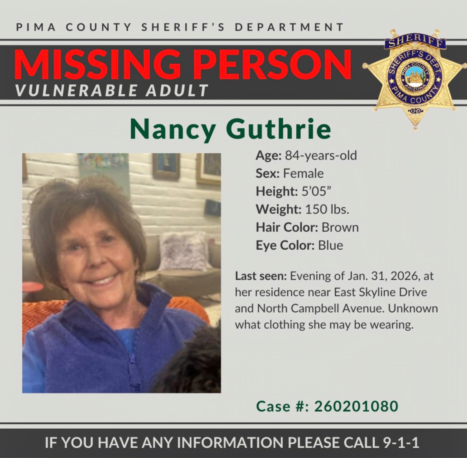 FILE - This image provided by the Pima County Sheriff's Department on Feb. 2, 2026, shows a missing...