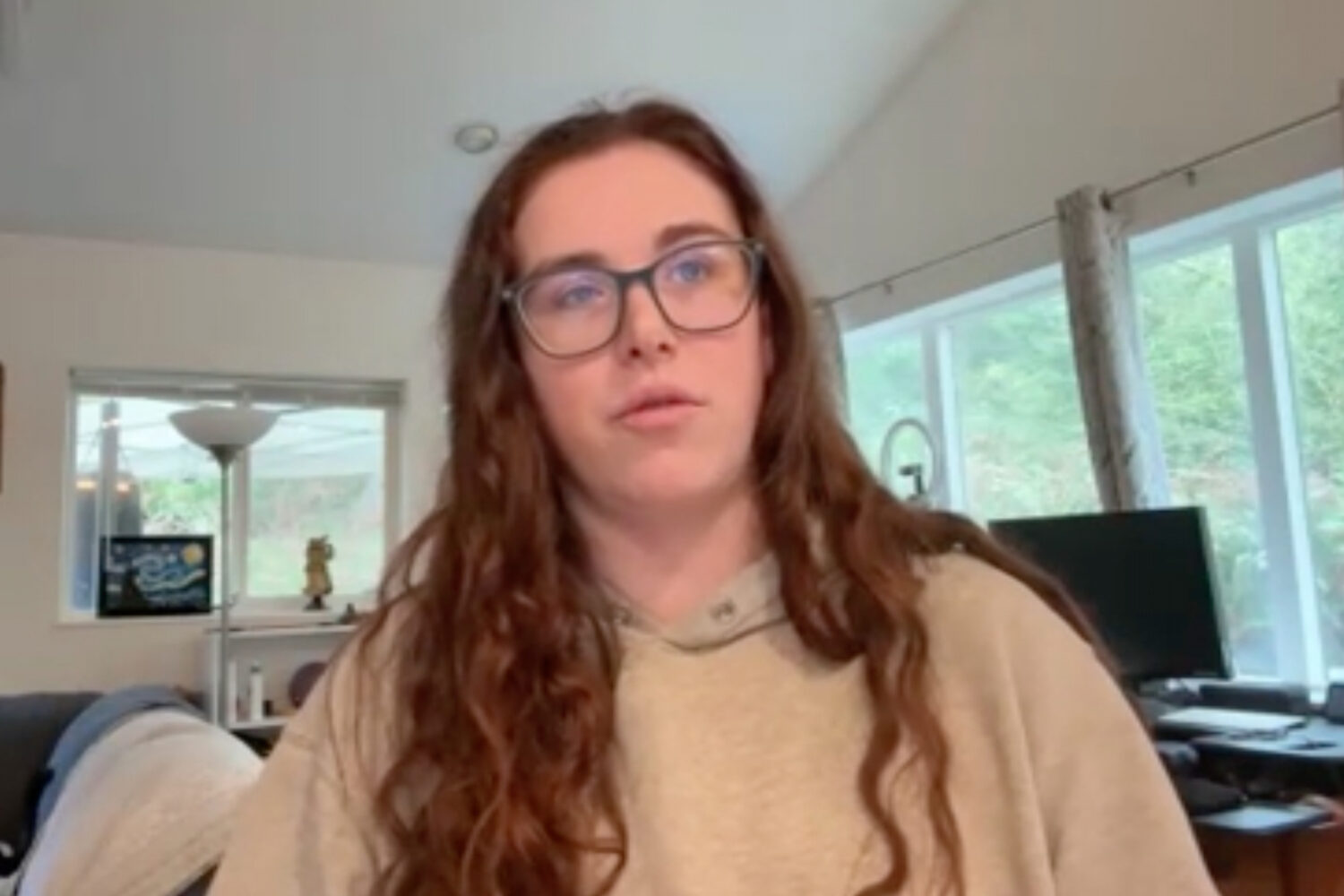 Washington resident Maya Edwards is interviewed via Zoom on Thursday, Feb. 26, 2026. (AP Photo)Cred...