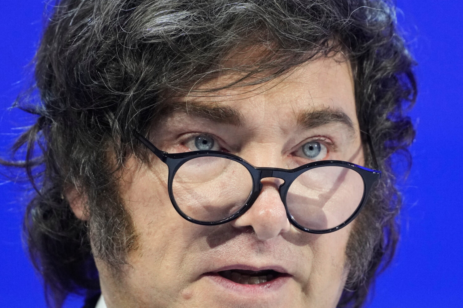 President of Argentina Javier Milei speaks during the Annual Meeting of the World Economic Forum in...