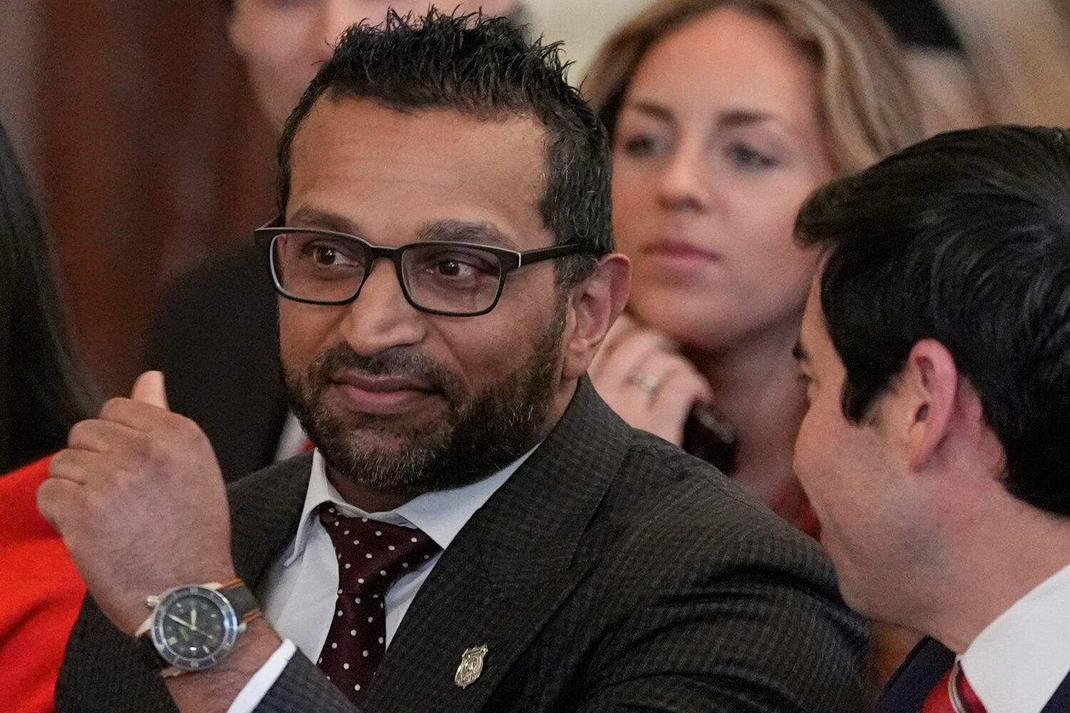 FILE - FBI director Kash Patel arrives before President Donald Trump speaks in the East Room of the...