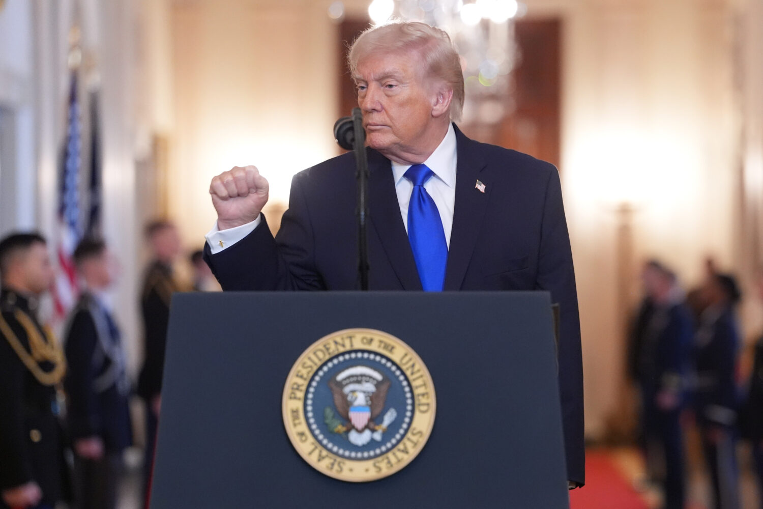 President Donald Trump during an event to proclaim "Angel Family Day" in the East Room of the White...