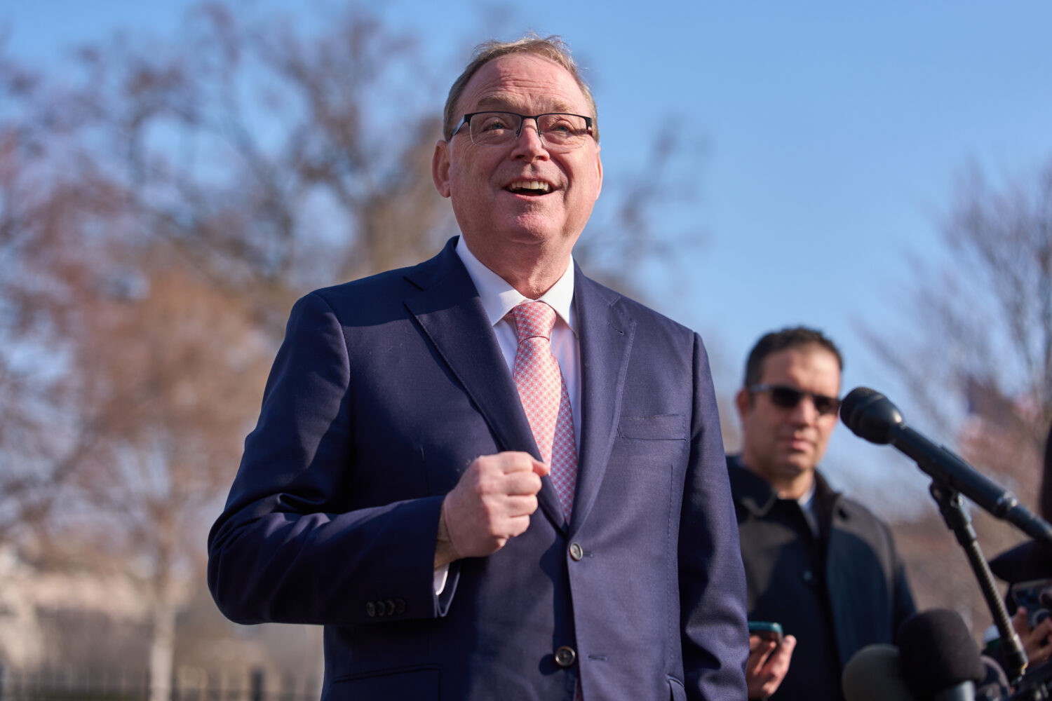 Director of the National Economic Council Kevin Hassett speaks to reporters at the White House, Wed...