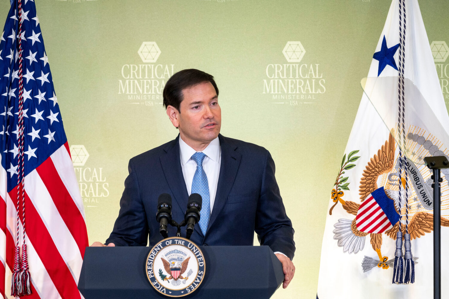 Secretary of State Marco Rubio speaks during the Critical Minerals Ministerial meeting at the State...