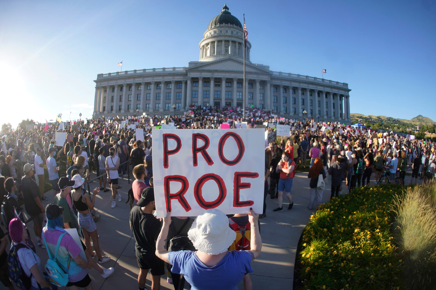 FILE - People attend an abortion-rights rally at the Utah State Capitol in Salt Lake City after the...